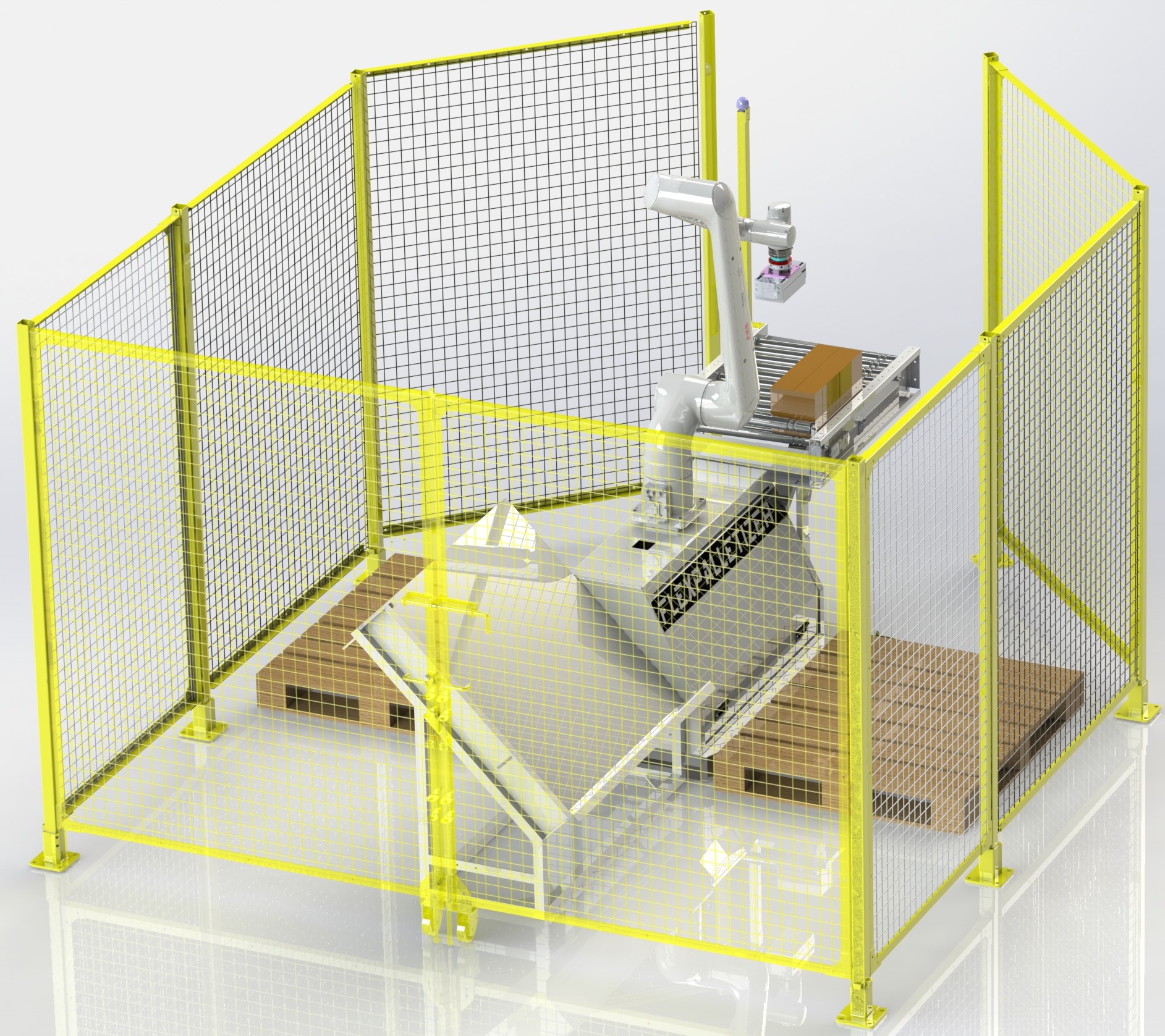Conveyor and slip sheet stand, perspective view