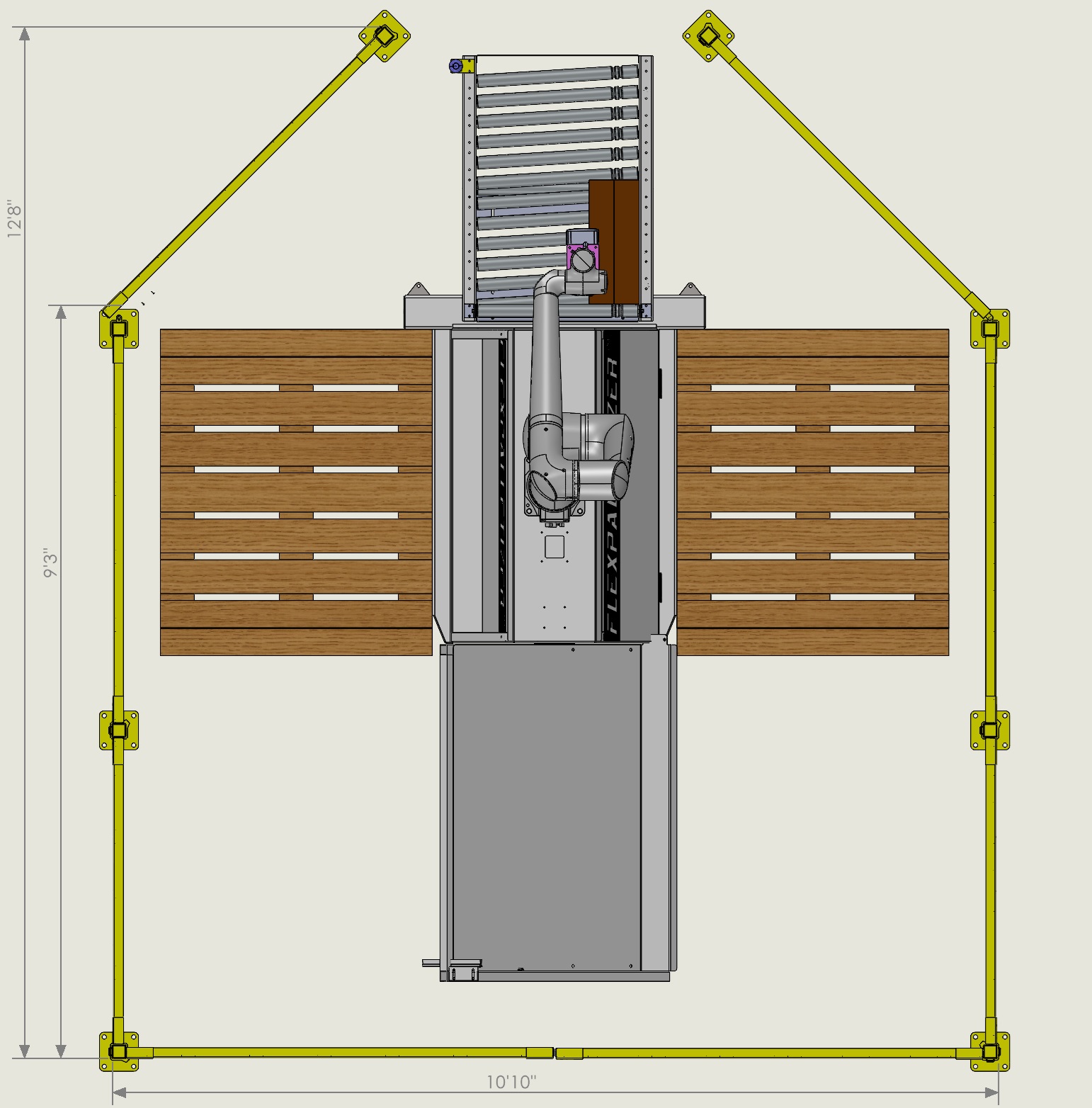 Conveyor and slip sheet stand, top view