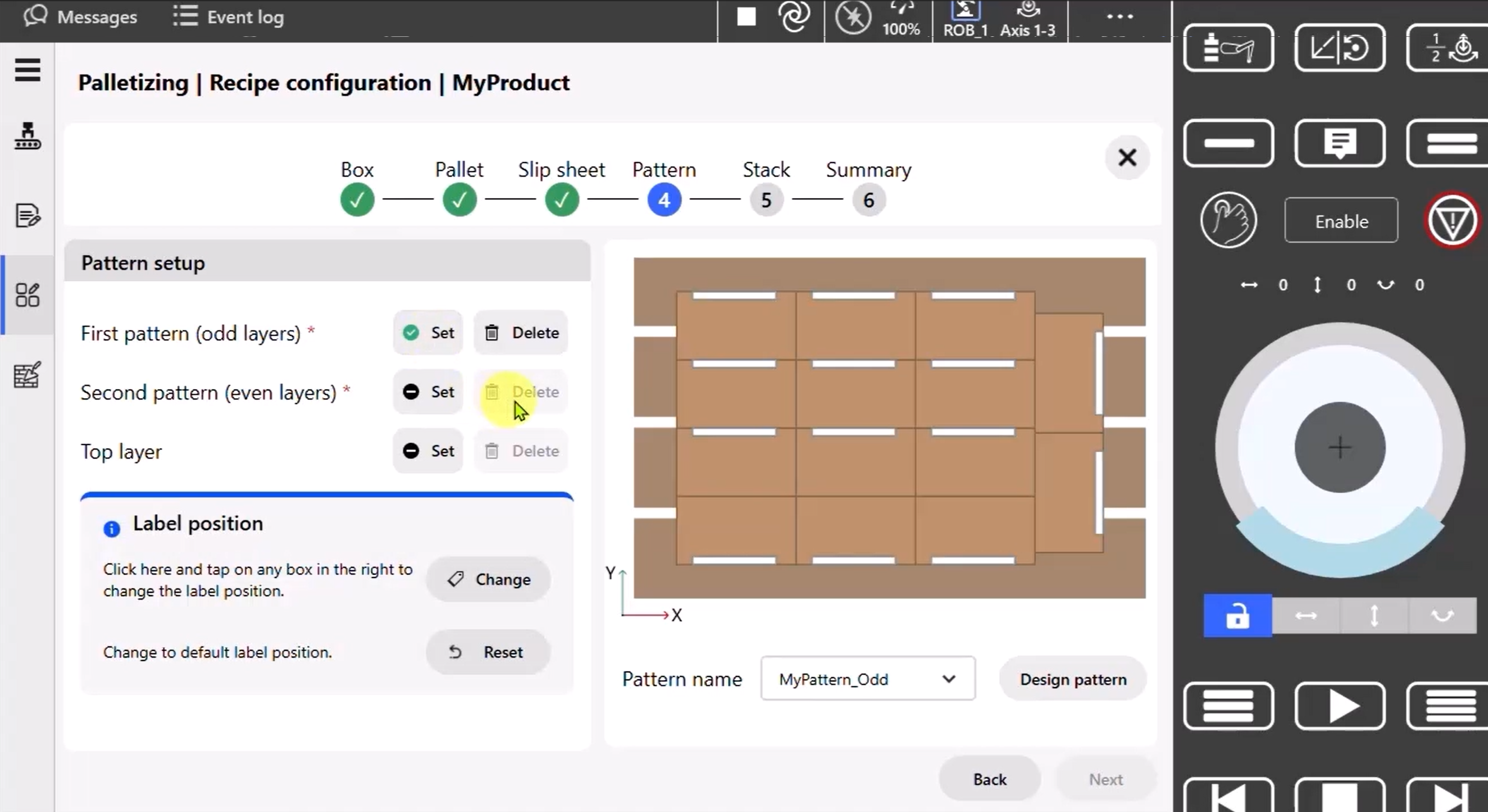 ABB Palletizing Template pattern-building interface